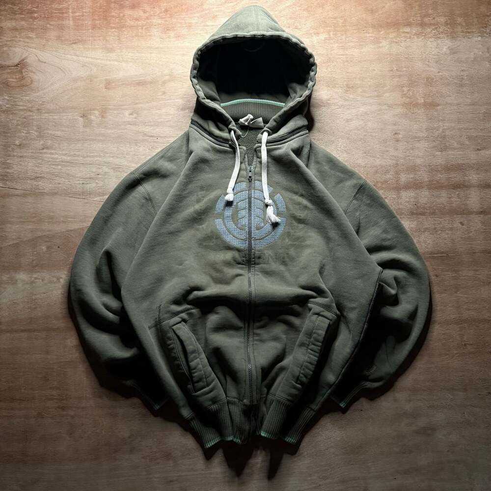 Vintage Y2K Element Skateboards Zip Up Hoodie Detachable Hood Thumb Holes